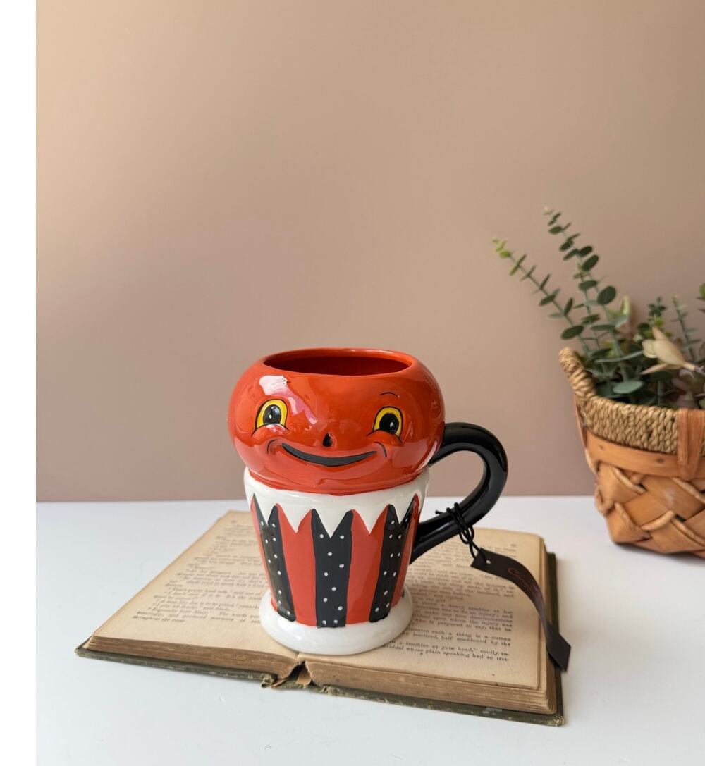 Johanna Parker Design Magenta Carnival Pumpkin Mug Kitschy Halloween Fall Decor